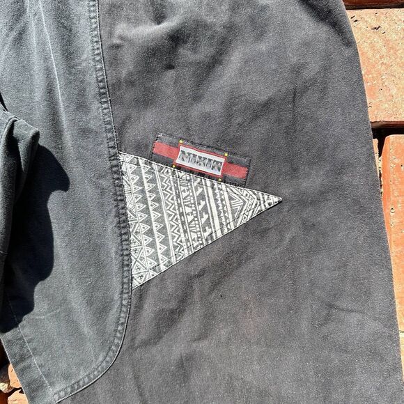 Vintage Nixit Black Overalls Men’s Medium Tribal Aztec Patch 90s Grunge Rare - Picture 2 of 9